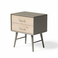 Wood and metal nightstand with two drawers in gray and natural finish 45 x 40 x 50cm