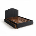 Upholstered platform bed frame with wooden slats and storage drawers in charcoal grey 200 x 160 x 110cm