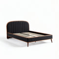Upholstered bed frame with wooden slats and modern design in black 200 x 150 x 30cm