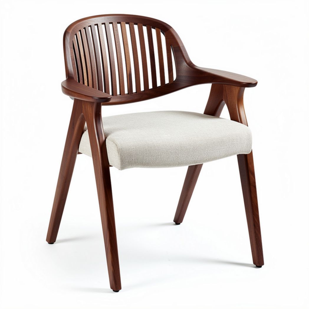 Wooden dining chair with ergonomic backrest and fabric seat 60 x 58 x 80cm