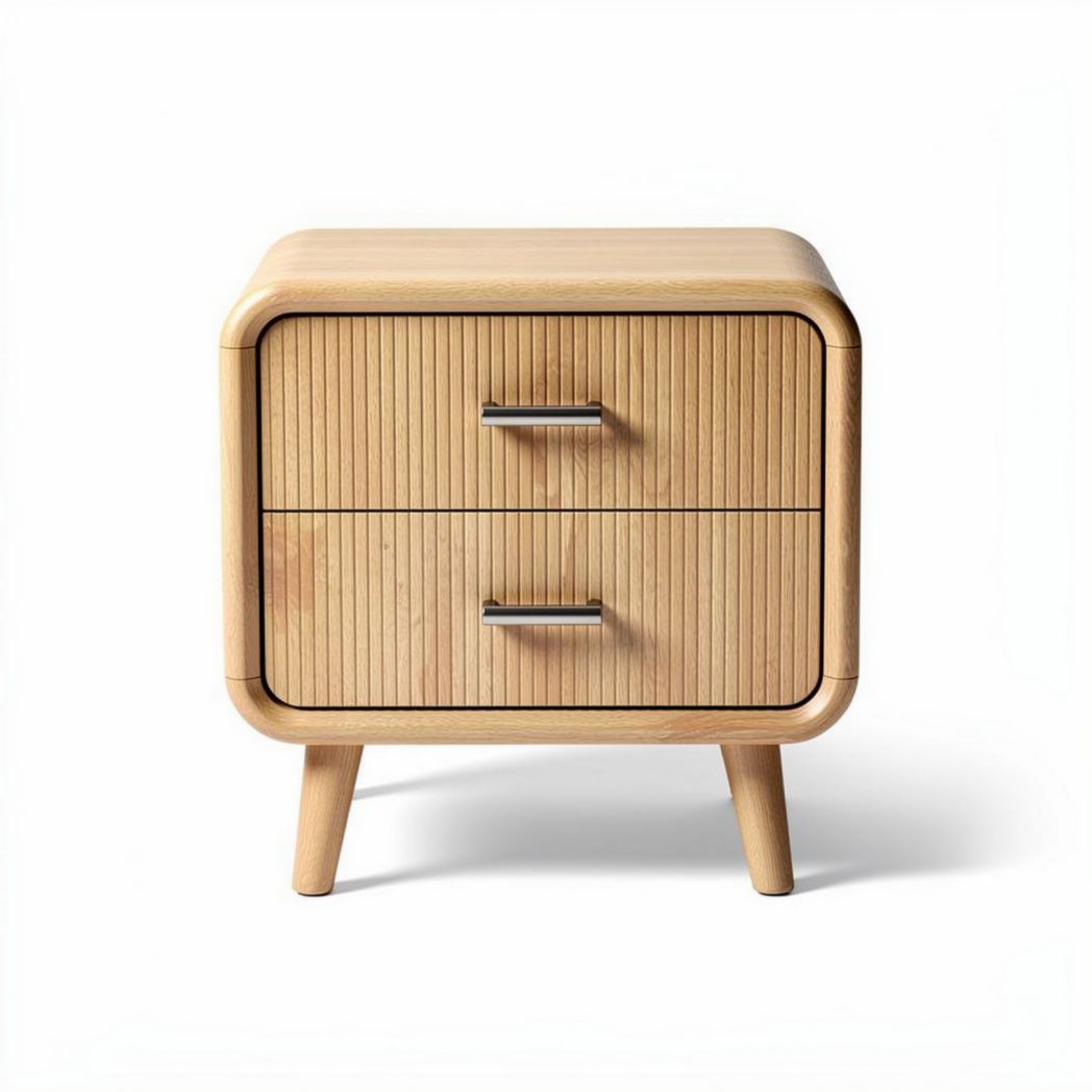 Wooden nightstand with two drawers and ribbed design 45 x 40 x 30cm