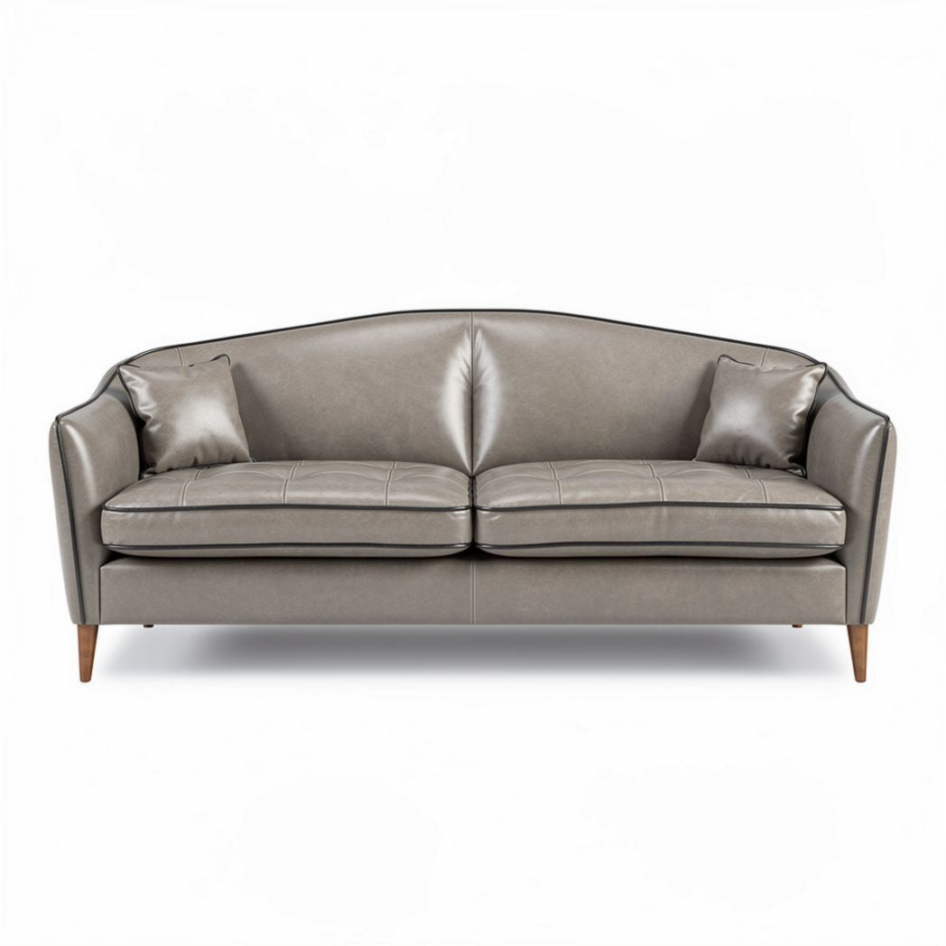 Leather sofa with two cushions in grey color dimensions 180 x 80 x 75cm