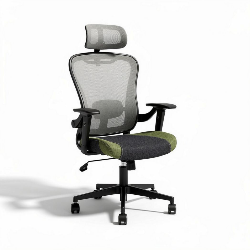 Mesh ergonomic office chair with adjustable headrest and lumbar support