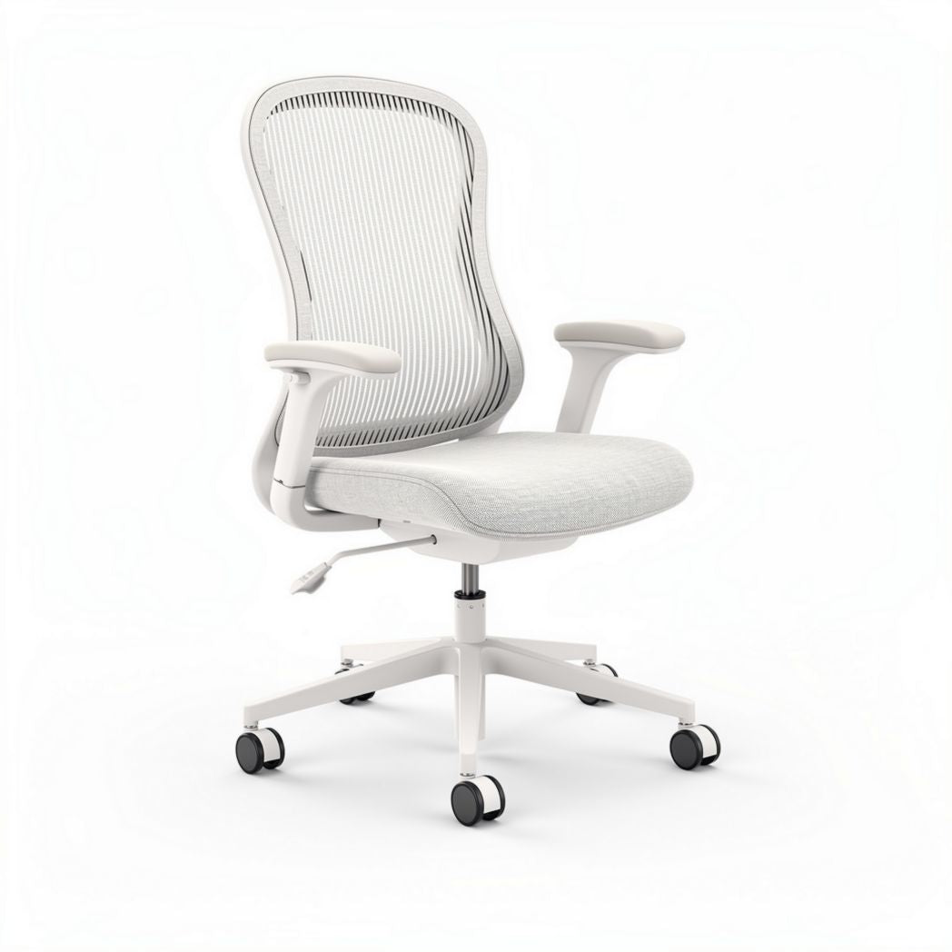 Ergonomic mesh office chair in white with adjustable features 60 x 60 x 100cm