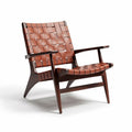 Woven leather lounge chair with wood frame and modern design 80 x 70 x 90cm