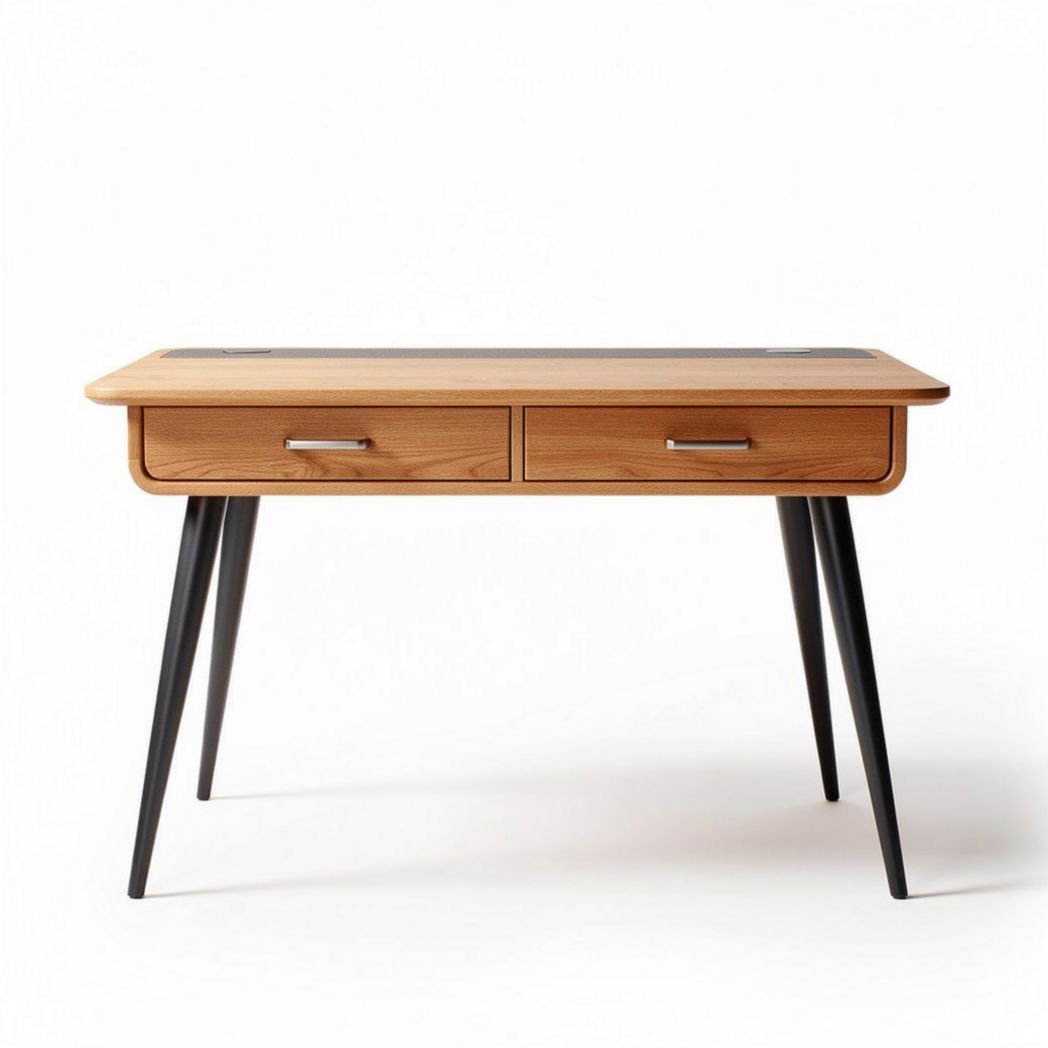 Wooden office desk with two drawers and metal legs 120 x 60 x 75cm