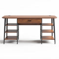 Wooden desk with storage shelves and metal frame 120 x 60 x 75cm