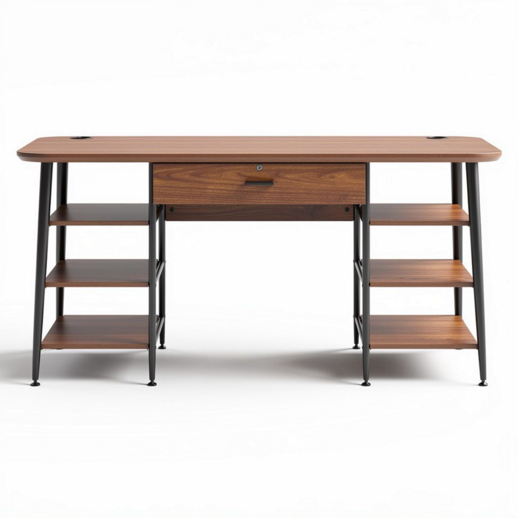 Wooden desk with storage shelves and metal frame 120 x 60 x 75cm