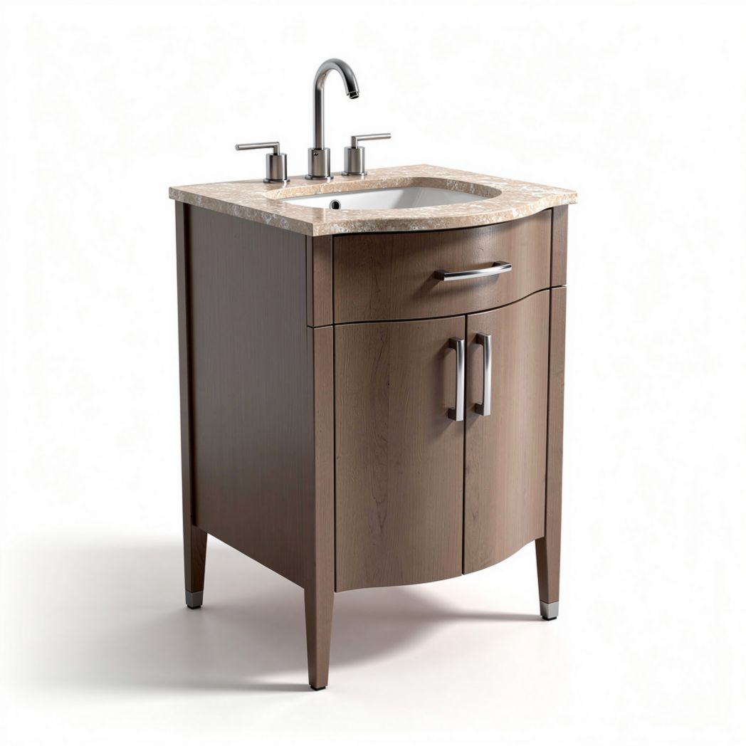 Wooden bathroom sink cabinet with marble top and two doors 80 x 50 x 85cm