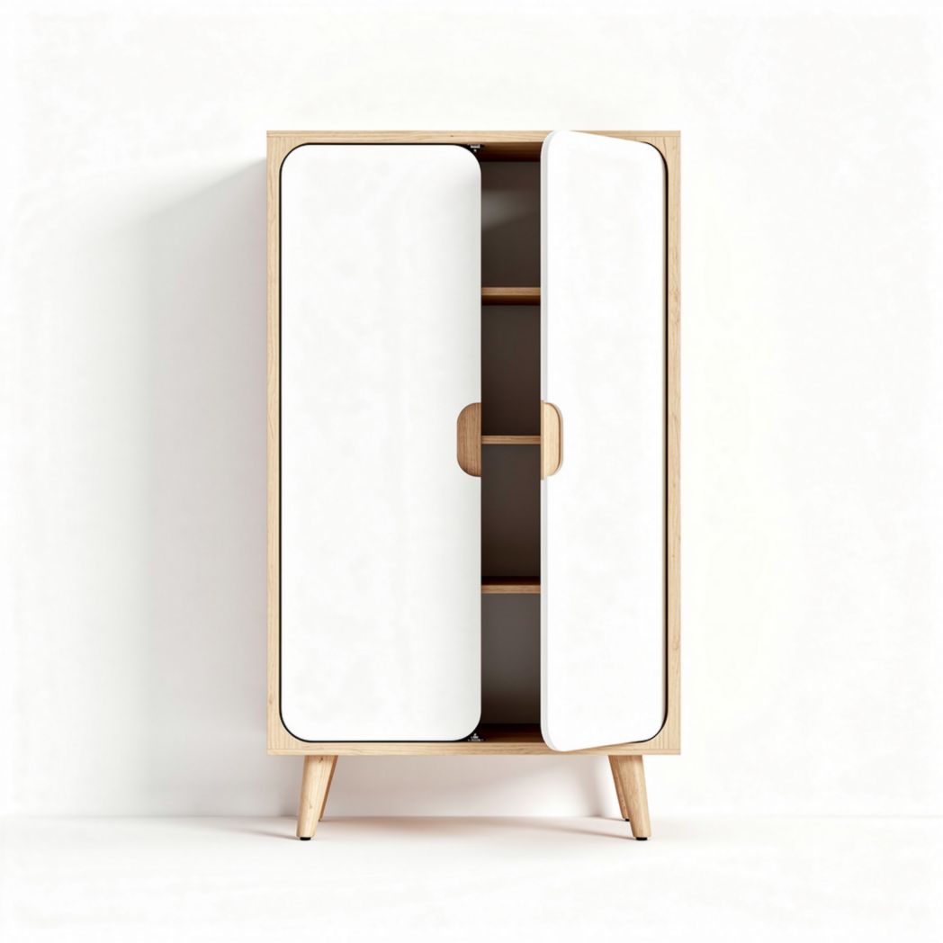 Modern wooden cabinet with white doors and natural finish 80 x 40 x 120cm