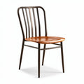 Wooden seat dining chair with metal legs and backrest in brown finish