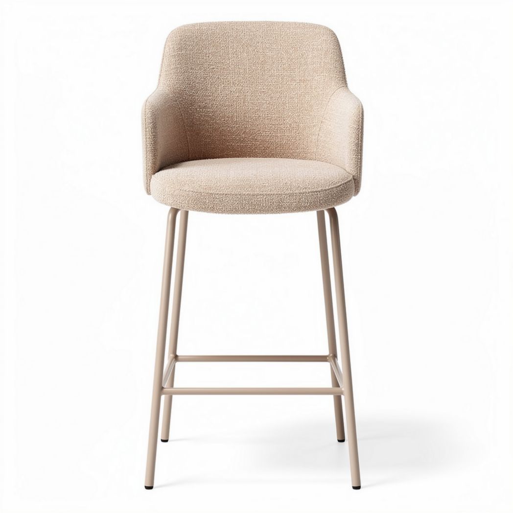 Upholstered bar stool with metal legs in beige fabric 40 x 40 x 100cm