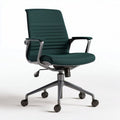 Ergonomic office chair with adjustable height and four wheels in green fabric