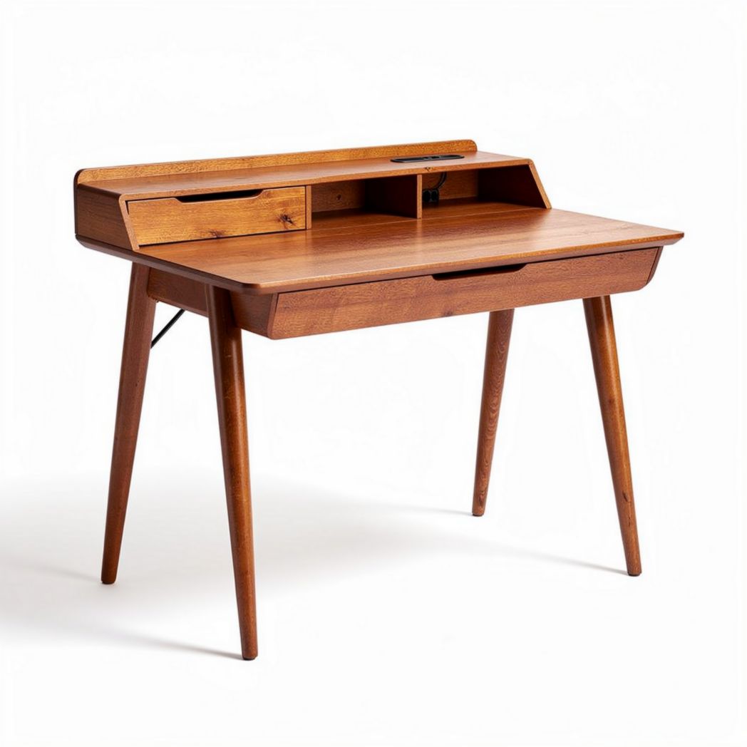 Wooden writing desk with storage compartments in natural finish 120 x 60 x 75cm