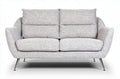 Two-seater sofa in light gray fabric with modern design and chrome legs
