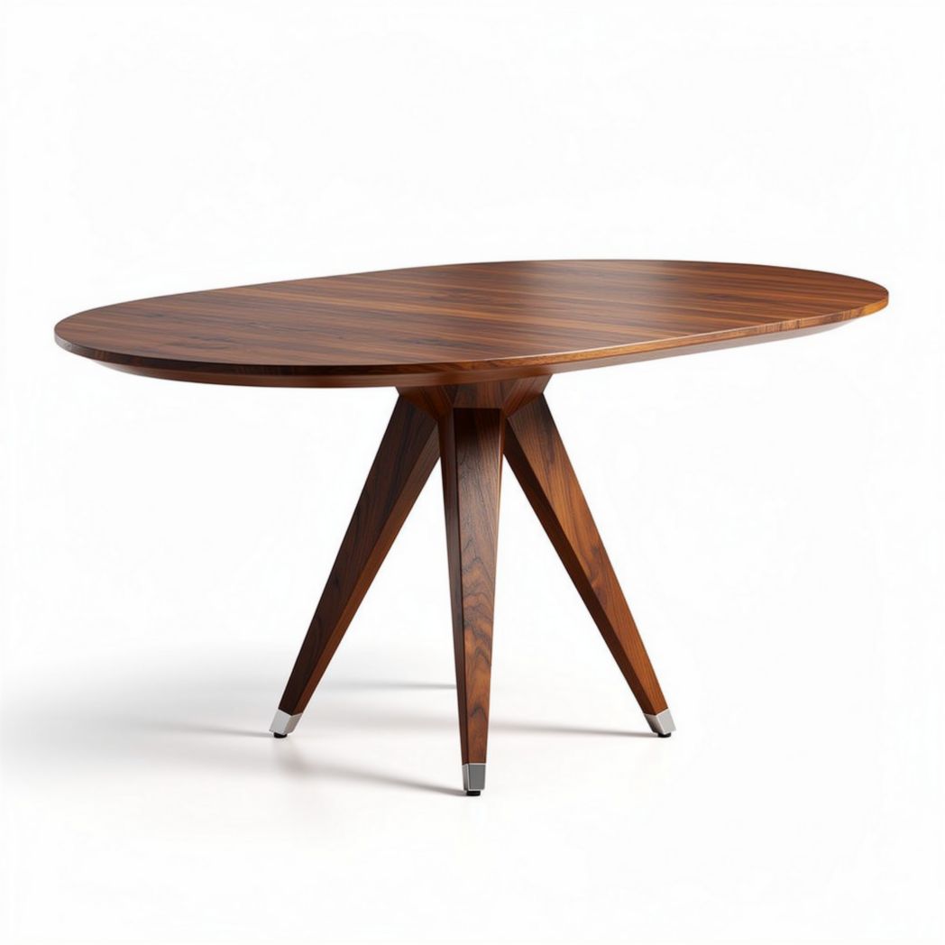 Oval dining table with walnut veneer finish and tapered wooden legs 150 x 90 x 75cm